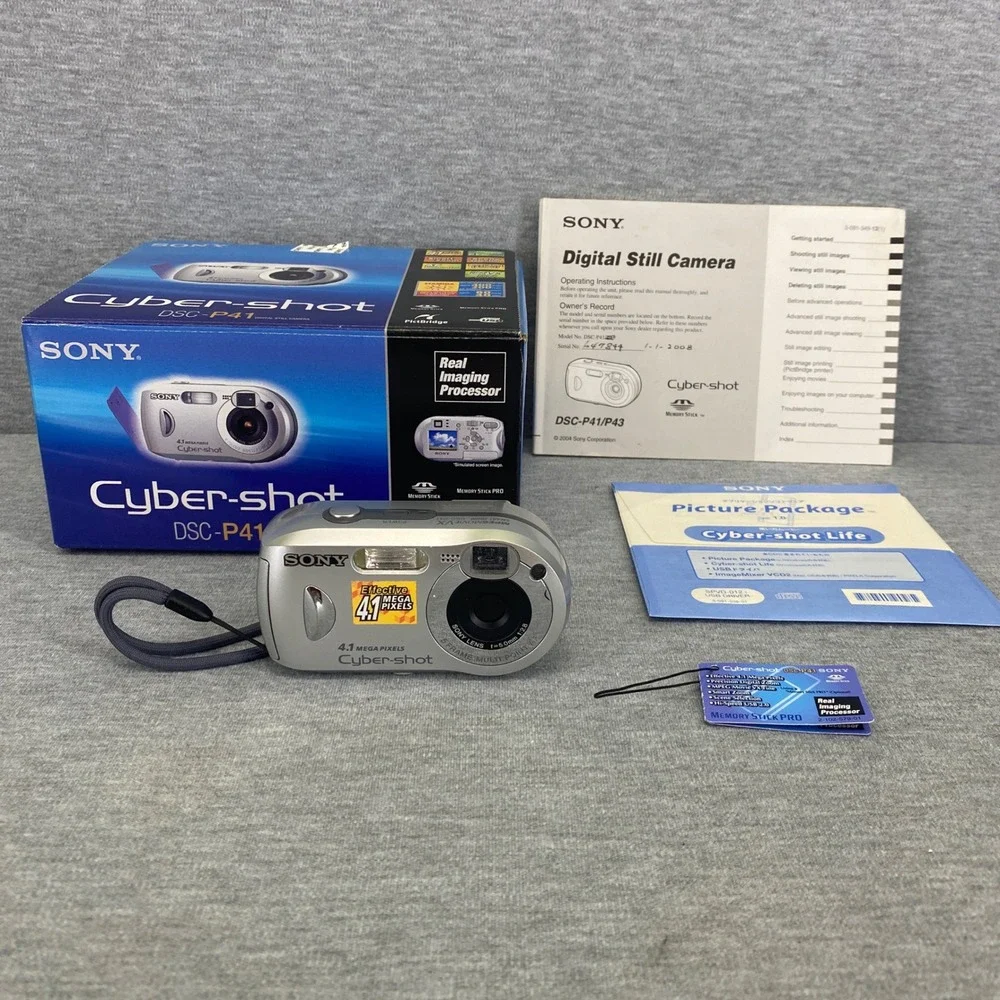 Sony Cyber-shot DSC-P41 Digital Camera Silver 4.1MP Vintage Y2K Bundle Tested